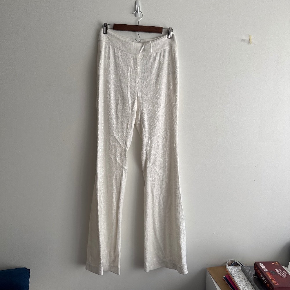 Rachel Zoe White Linda sequined tuxedo pants Sz 4 NWT